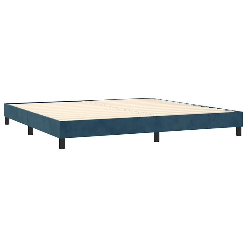 Pat box spring cu saltea, albastru închis, 200x200 cm, catifea