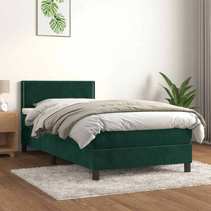 Pat box spring cu saltea, verde închis, 80x200 cm, catifea