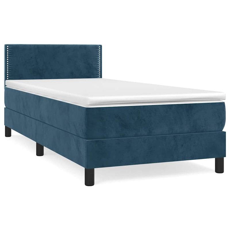 Pat box spring cu saltea, albastru închis, 100x200 cm, catifea
