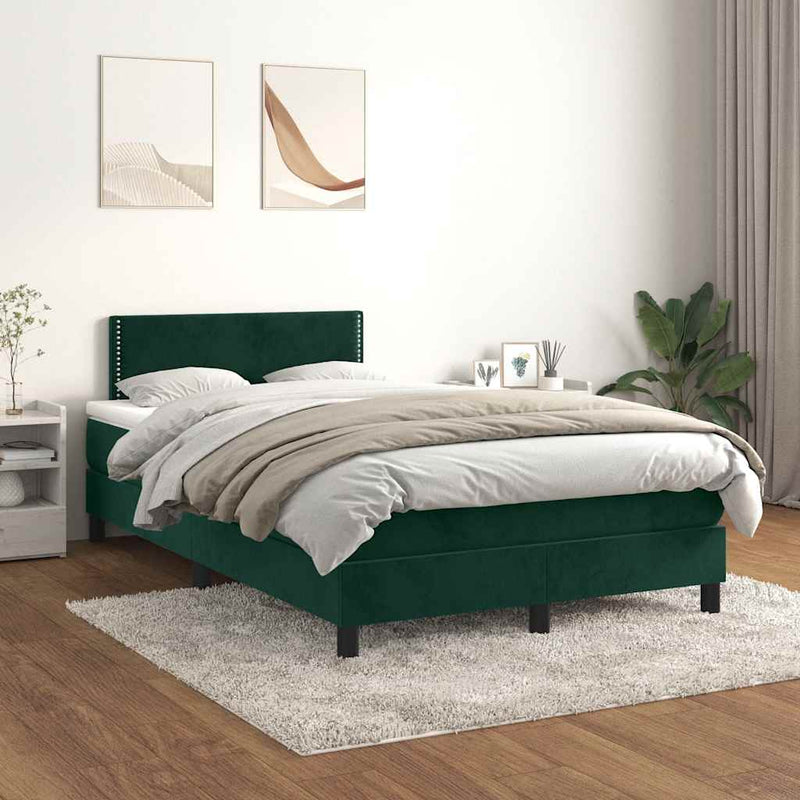 Pat box spring cu saltea, verde închis, 120x200 cm, catifea