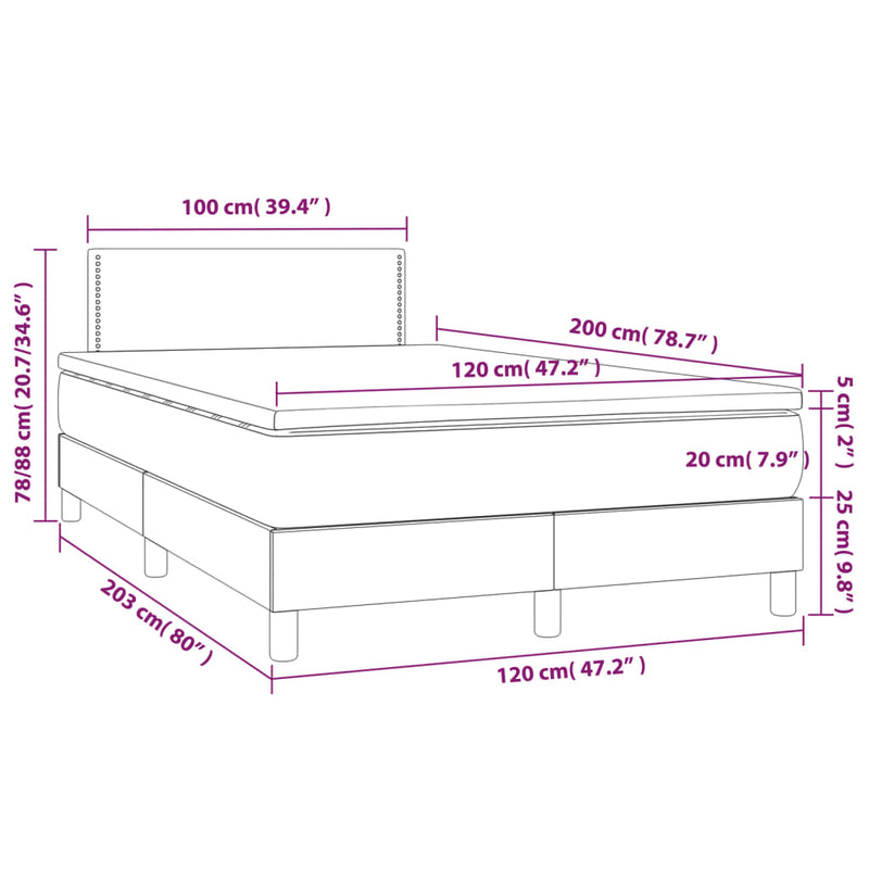 Pat box spring cu saltea, roz, 120x200 cm, catifea