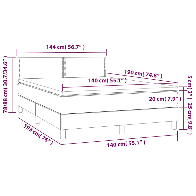 Pat box spring cu saltea, negru, 140x190 cm, catifea