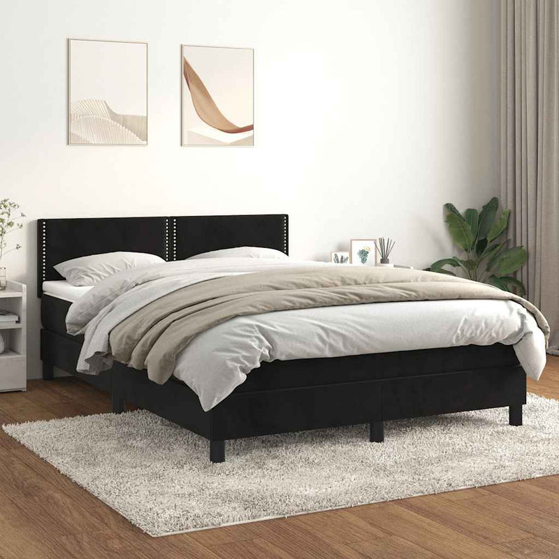 Pat box spring cu saltea, negru, 140x190 cm, catifea