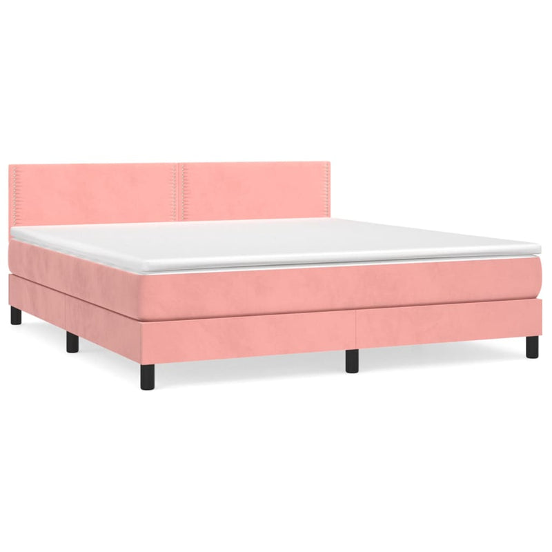 Pat box spring cu saltea, roz, 160x200 cm, catifea