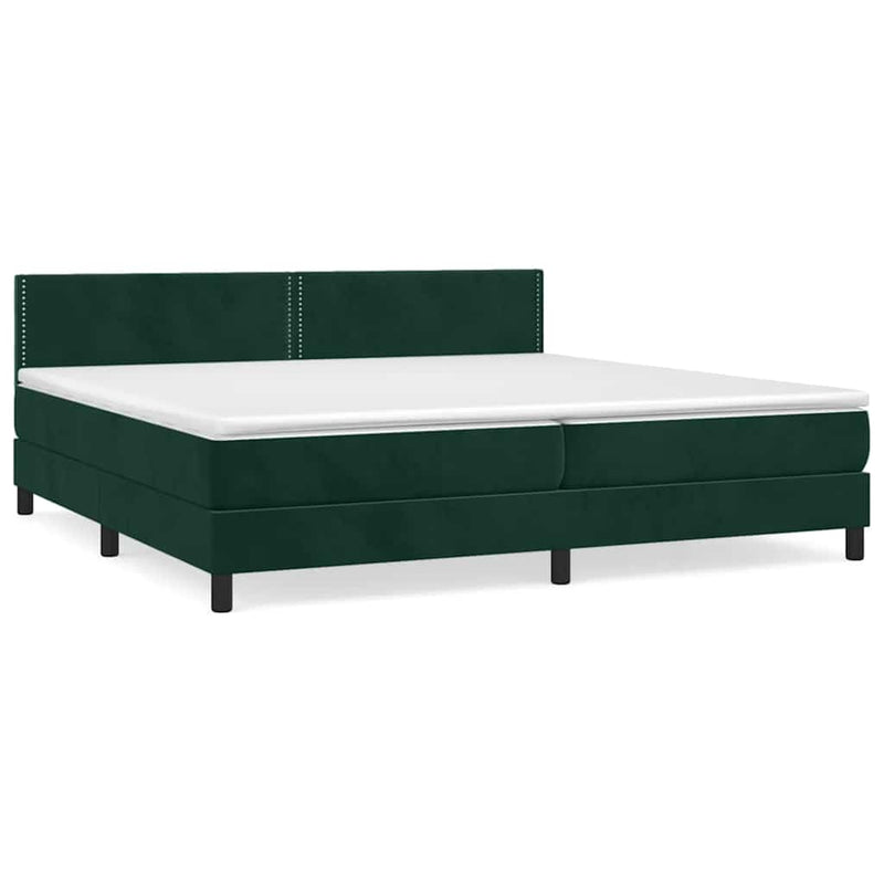 Pat box spring cu saltea, verde închis, 200x200 cm, catifea