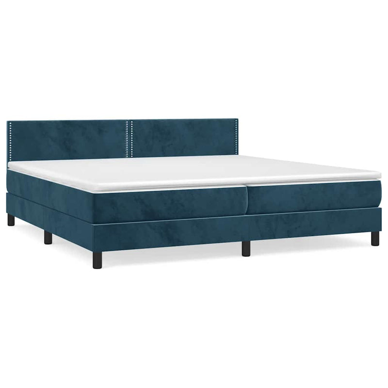 Pat box spring cu saltea, albastru închis, 200x200 cm, catifea