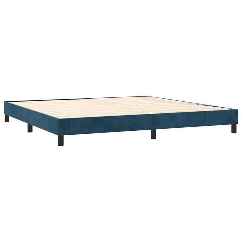 Pat box spring cu saltea, albastru închis, 200x200 cm, catifea