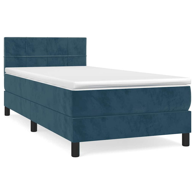 Pat box spring cu saltea, albastru închis, 90x190 cm, catifea