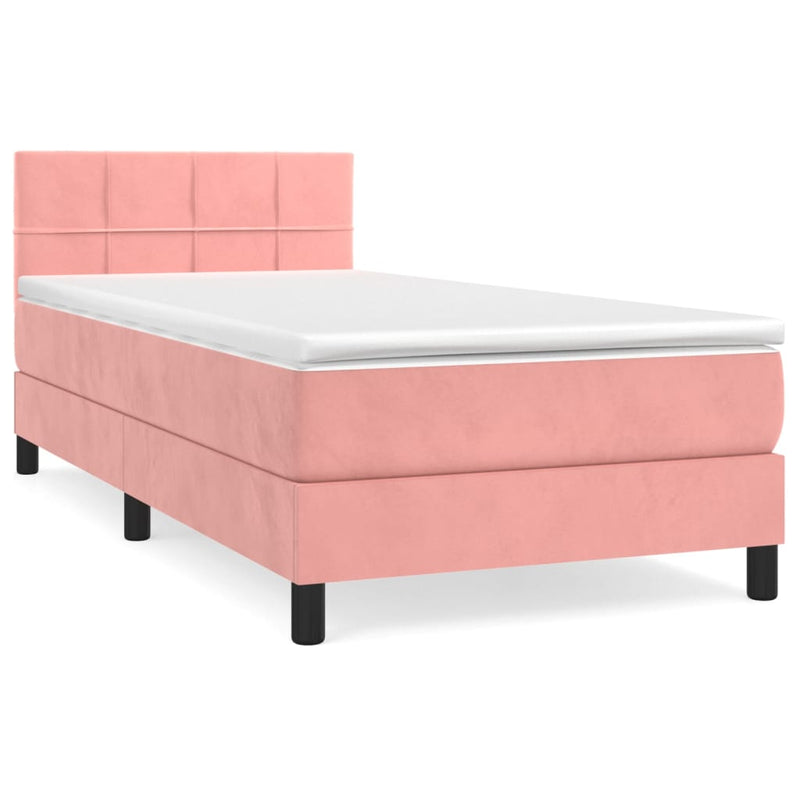 Pat box spring cu saltea, roz, 90x190 cm, catifea