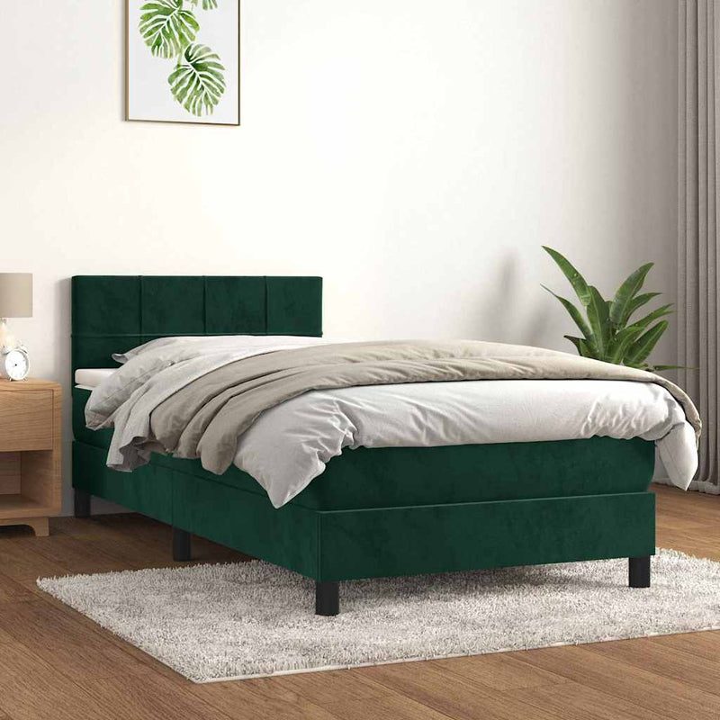 Pat box spring cu saltea, verde închis, 90x200 cm, catifea