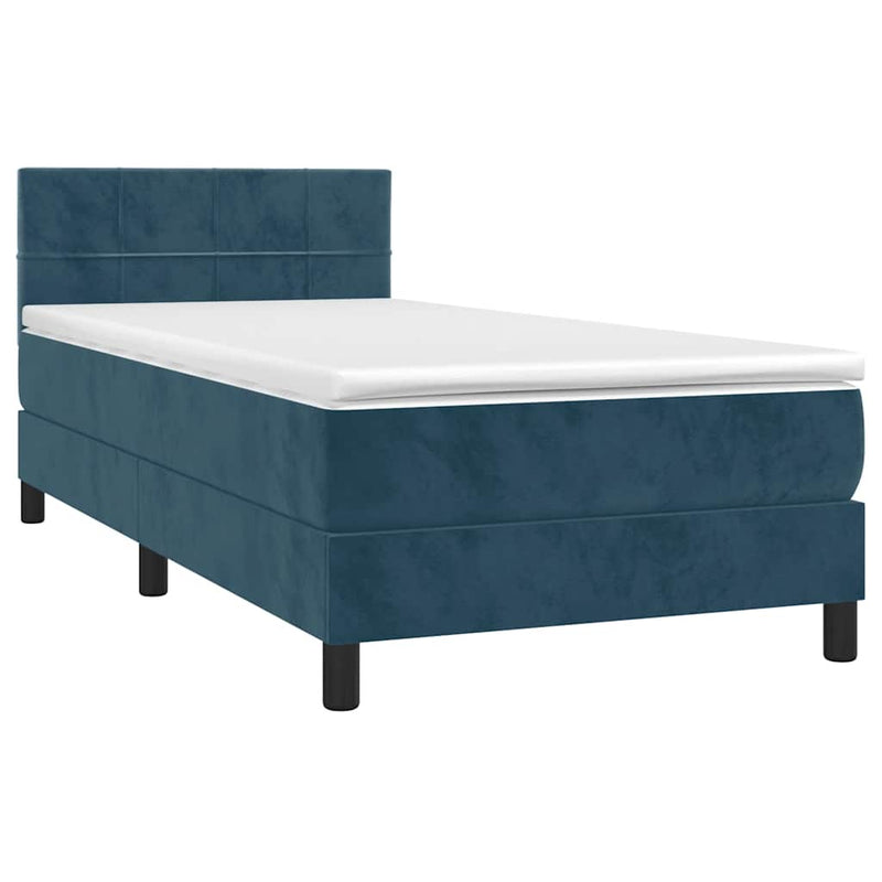 Pat box spring cu saltea, albastru închis, 90x200 cm, catifea