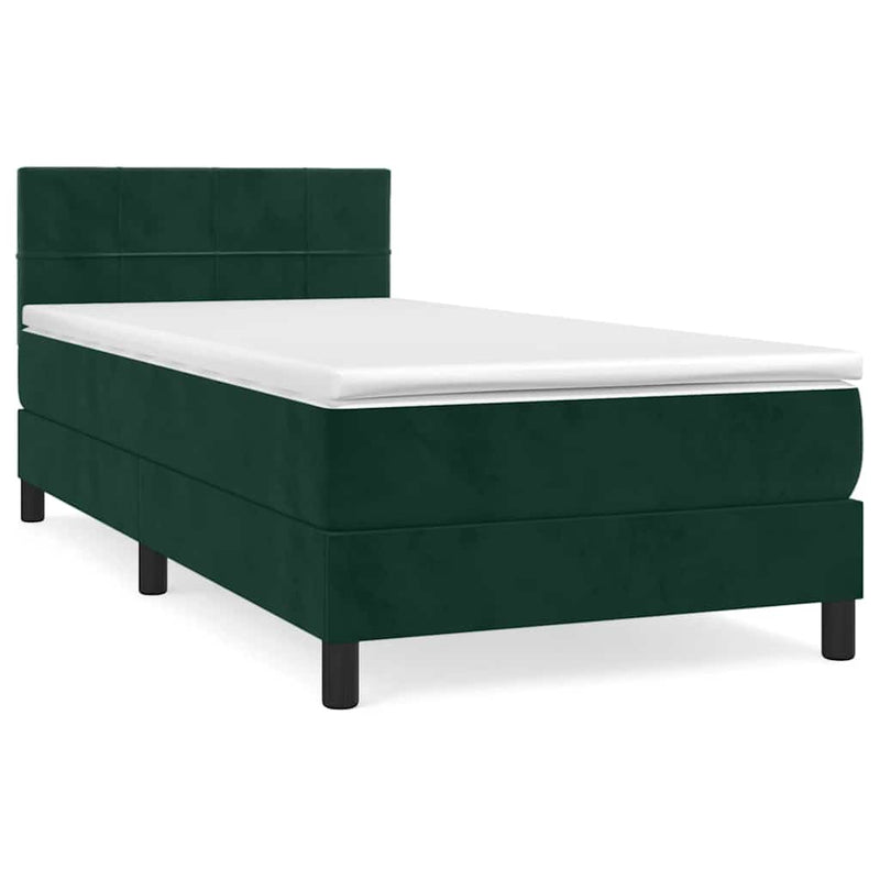 Pat box spring cu saltea, verde închis, 100x200 cm, catifea