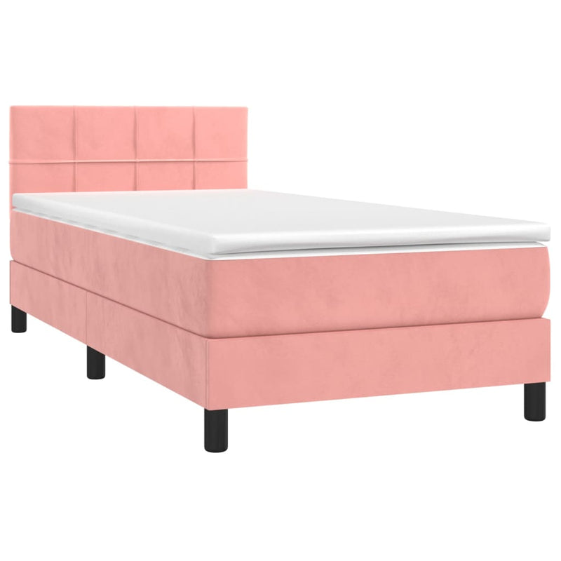 Pat box spring cu saltea, roz, 100x200 cm, catifea