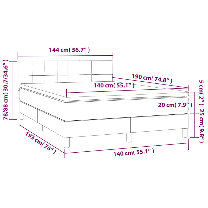 Pat box spring cu saltea, albastru închis, 140x190 cm, catifea