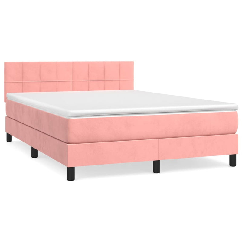 Pat box spring cu saltea, roz, 140x190 cm, catifea