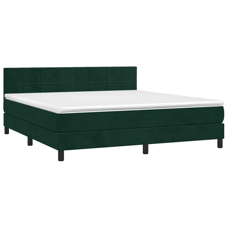 Pat box spring cu saltea, verde închis, 160x200 cm, catifea