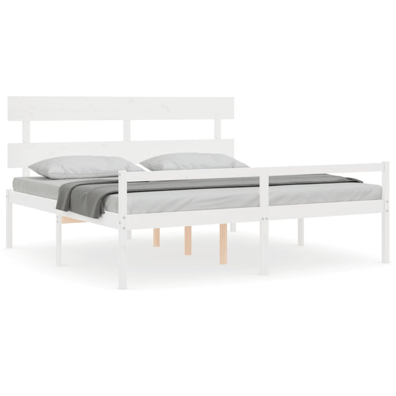 Cadru de pat senior cu tăblie, alb, Super King Size, lemn masiv