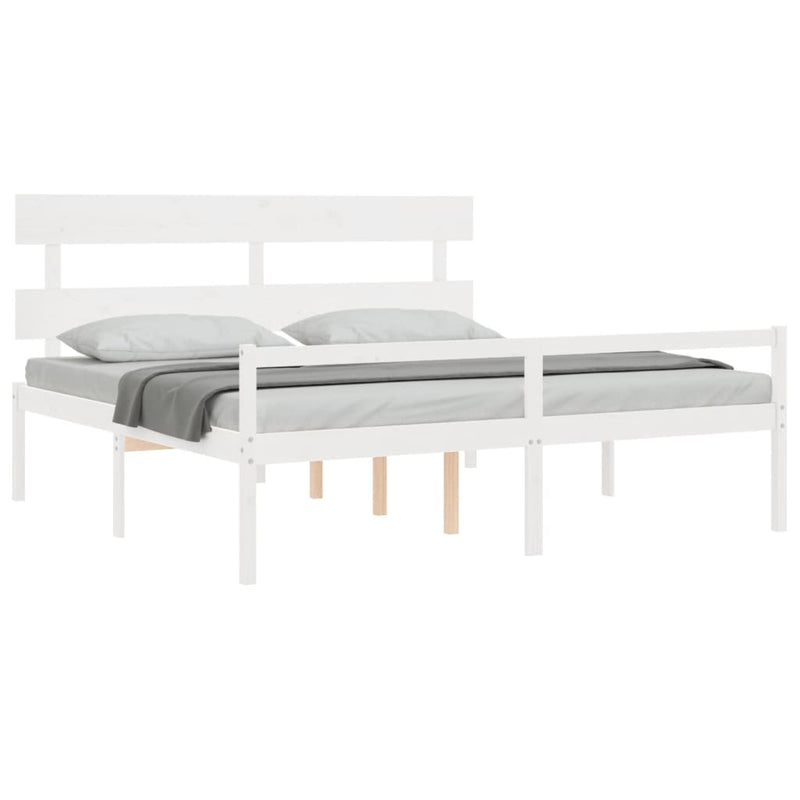Cadru de pat senior cu tăblie, alb, Super King Size, lemn masiv