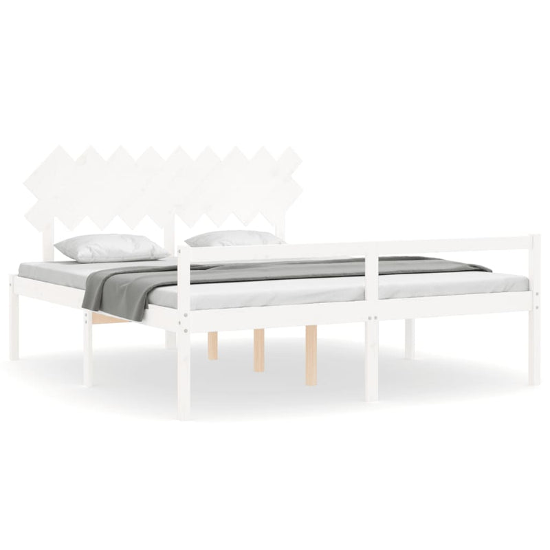 Cadru de pat senior cu tăblie, alb, Super King Size, lemn masiv
