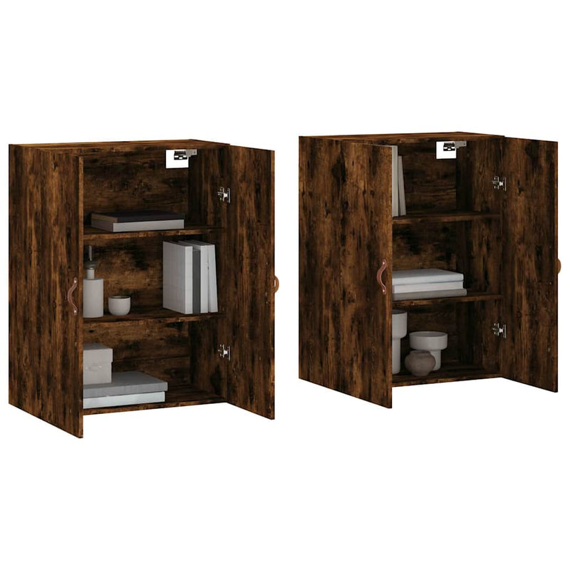Dulapuri montate pe perete, 2 buc, stejar afumat, 69,5x34x90 cm