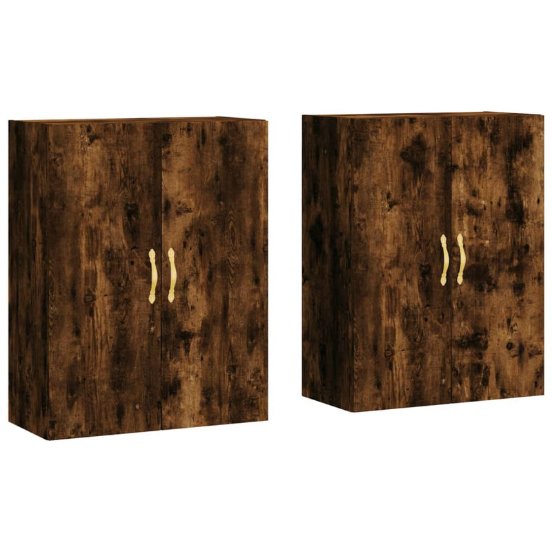 Dulapuri montate pe perete, 2 buc, stejar afumat, 69,5x34x90 cm