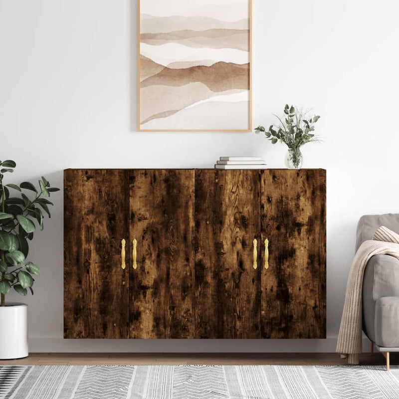 Dulapuri montate pe perete, 2 buc, stejar afumat, 69,5x34x90 cm