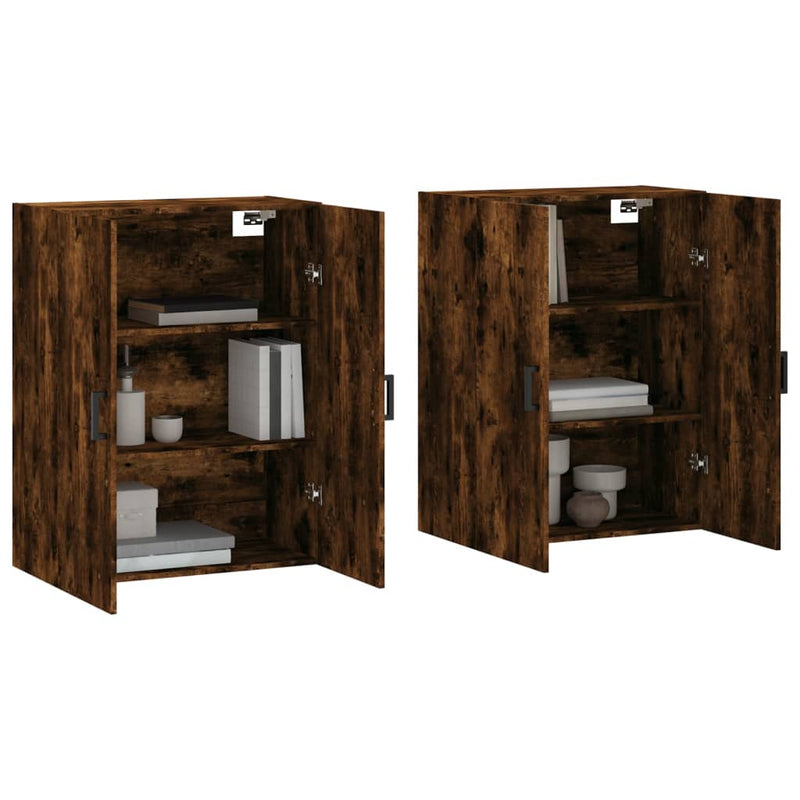 Dulapuri montate pe perete, 2 buc, stejar afumat, 69,5x34x90 cm