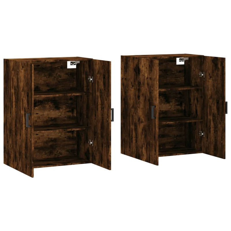 Dulapuri montate pe perete, 2 buc, stejar afumat, 69,5x34x90 cm