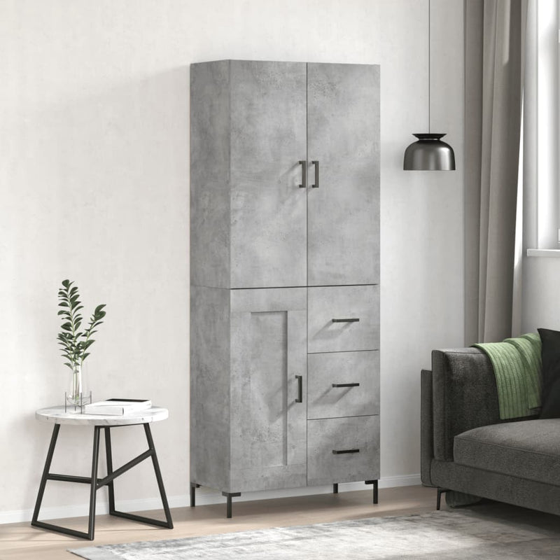 Dulap înalt, gri beton, 69,5x34x180, lemn compozit