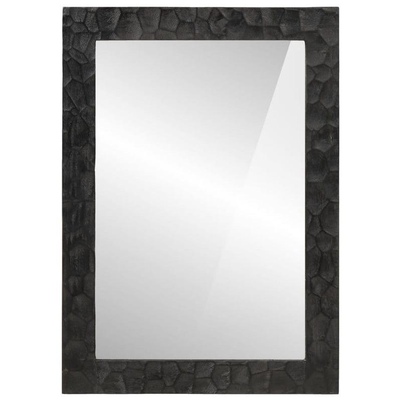 Oglindă de baie negru 50x70x2,5cm lemn masiv de mango și sticlă