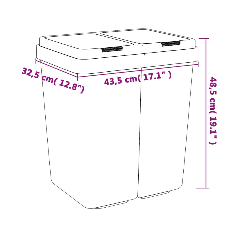Coș de gunoi dublu, antracit, 2x25 L