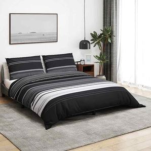 Set cu husă de pilotă, dungi negre, 200x220 cm, bumbac
