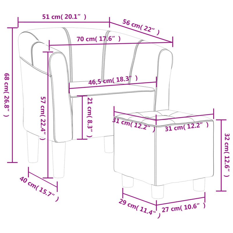 Fotoliu tip cuvă cu taburet, albastru, material textil