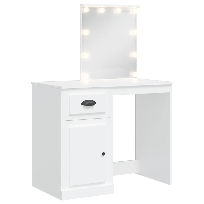 Masă de toaletă cu LED-uri, alb, 90x42x132,5 cm