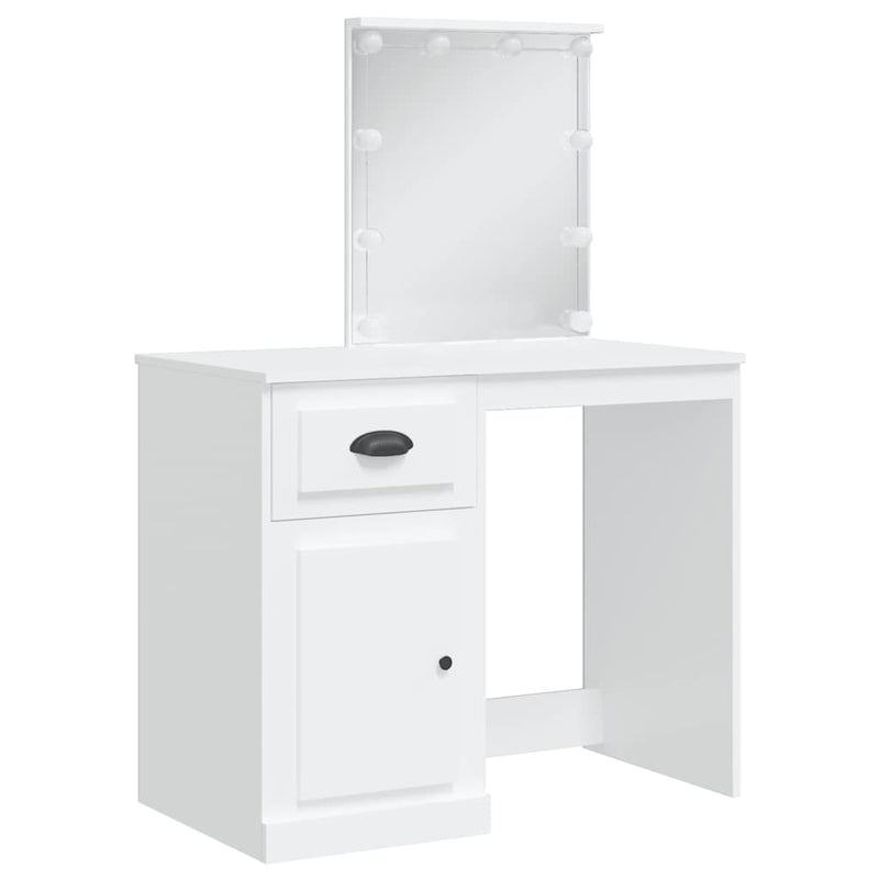 Masă de toaletă cu LED-uri, alb, 90x42x132,5 cm
