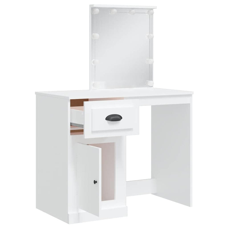 Masă de toaletă cu LED-uri, alb, 90x42x132,5 cm