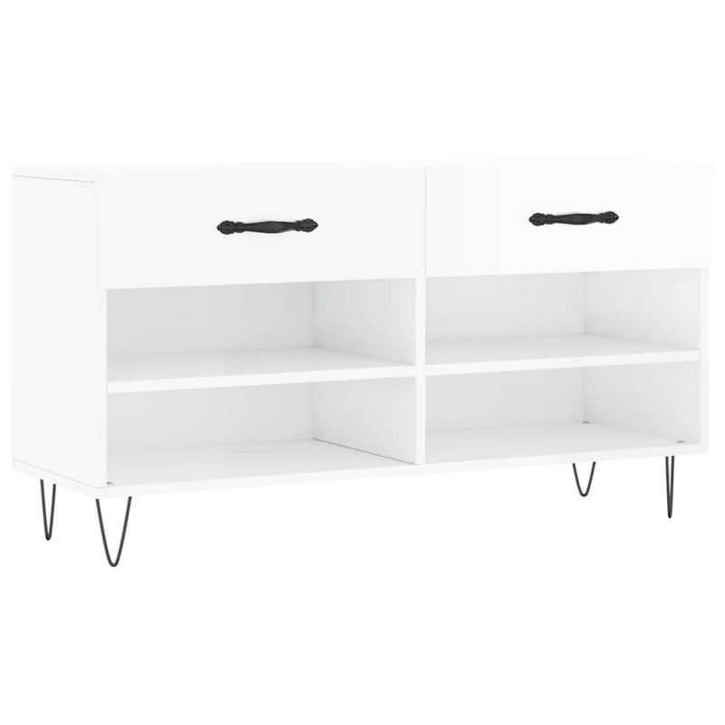 Bancheta pantofar, alb extralucios, 102x35x55 cm, lemn compozit