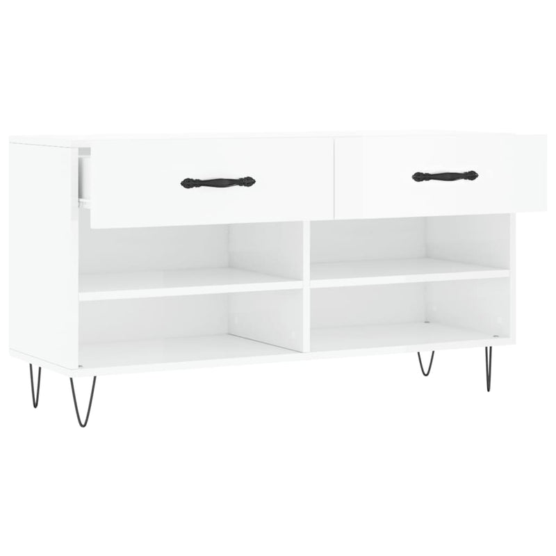 Bancheta pantofar, alb extralucios, 102x35x55 cm, lemn compozit