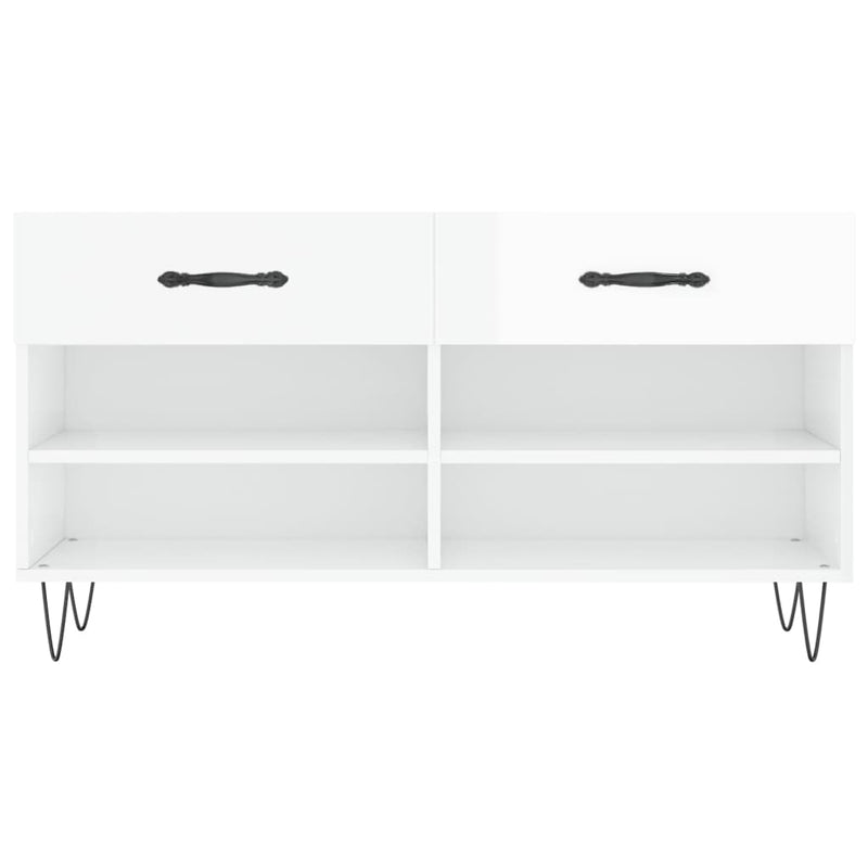 Bancheta pantofar, alb extralucios, 102x35x55 cm, lemn compozit