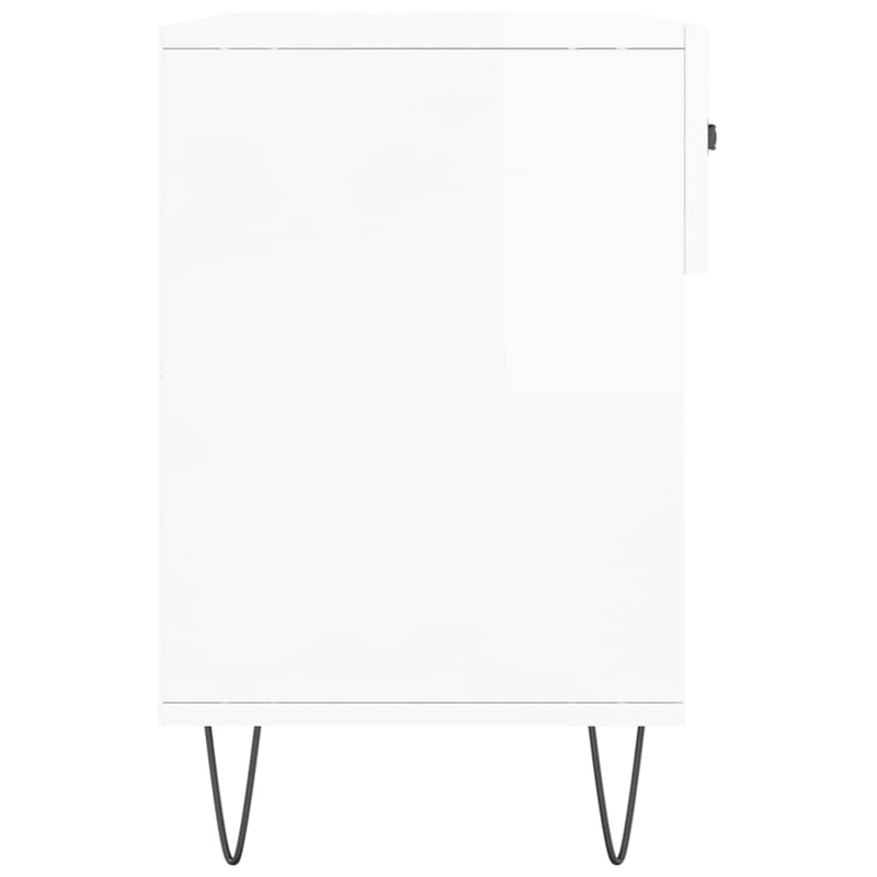 Bancheta pantofar, alb extralucios, 102x35x55 cm, lemn compozit