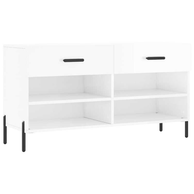Bancheta pantofar, alb extralucios, 102x35x55 cm, lemn compozit