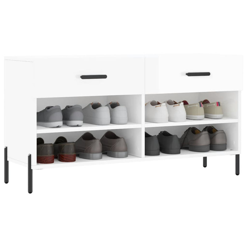 Bancheta pantofar, alb extralucios, 102x35x55 cm, lemn compozit