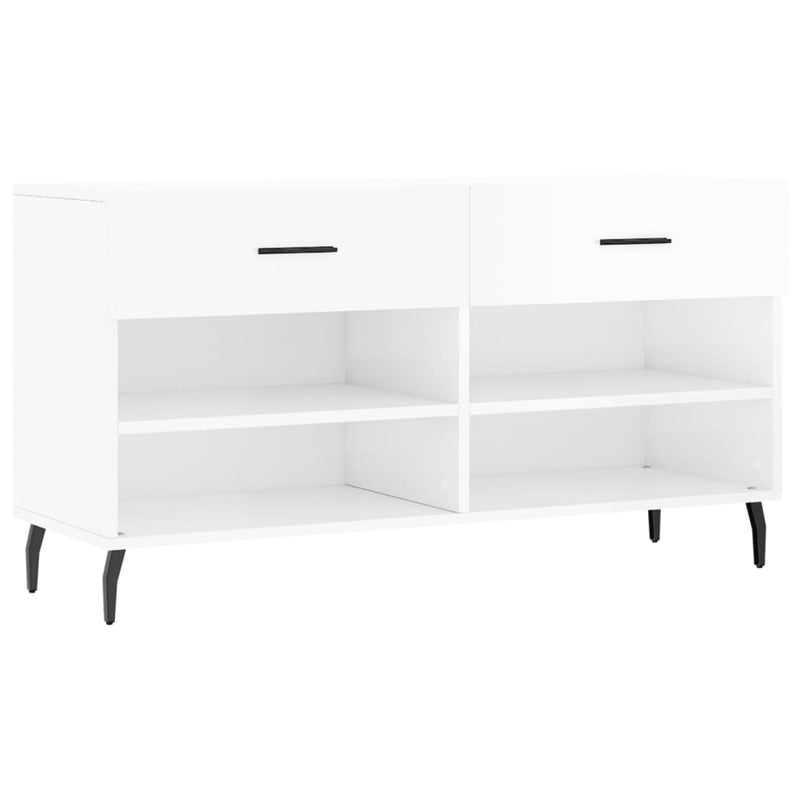 Bancheta pantofar, alb extralucios, 102x35x55 cm, lemn compozit