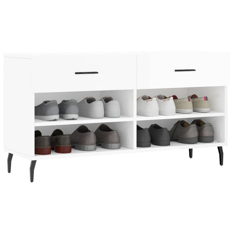 Bancheta pantofar, alb extralucios, 102x35x55 cm, lemn compozit