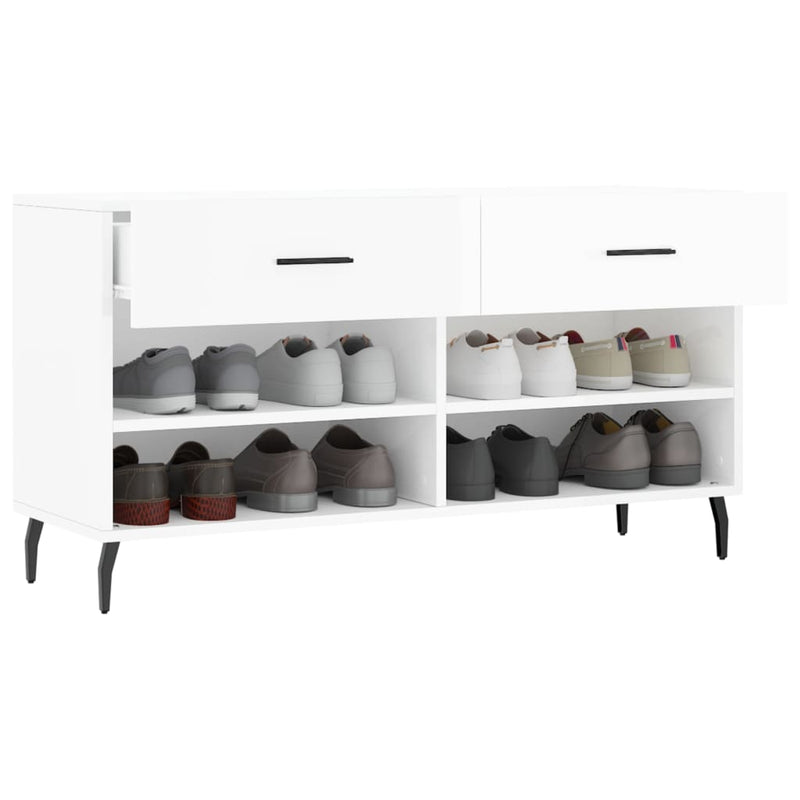 Bancheta pantofar, alb extralucios, 102x35x55 cm, lemn compozit