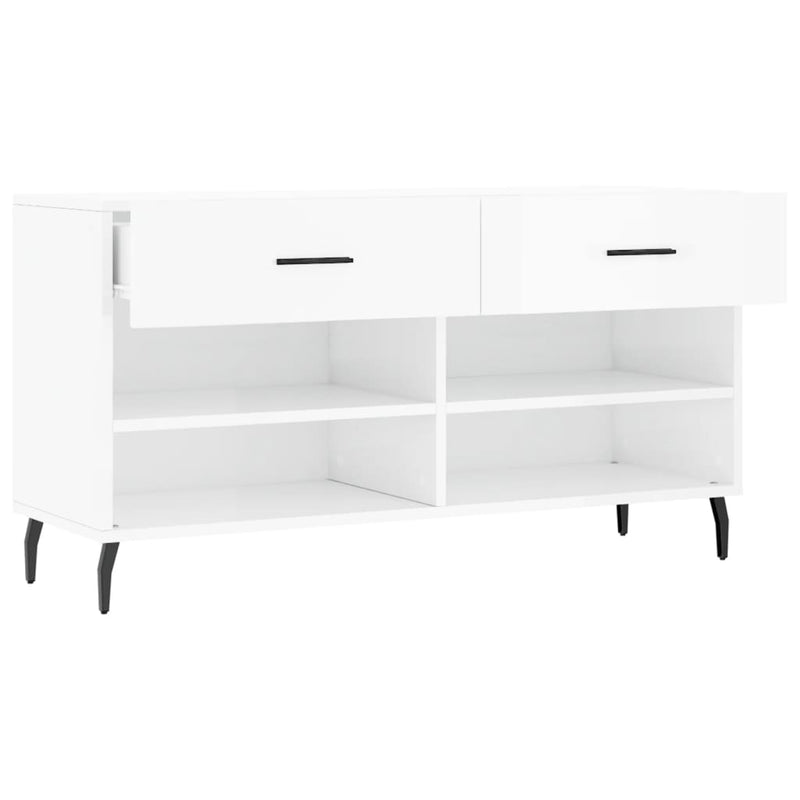 Bancheta pantofar, alb extralucios, 102x35x55 cm, lemn compozit