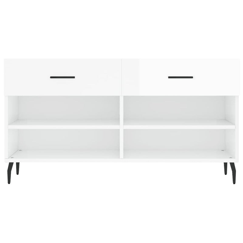 Bancheta pantofar, alb extralucios, 102x35x55 cm, lemn compozit