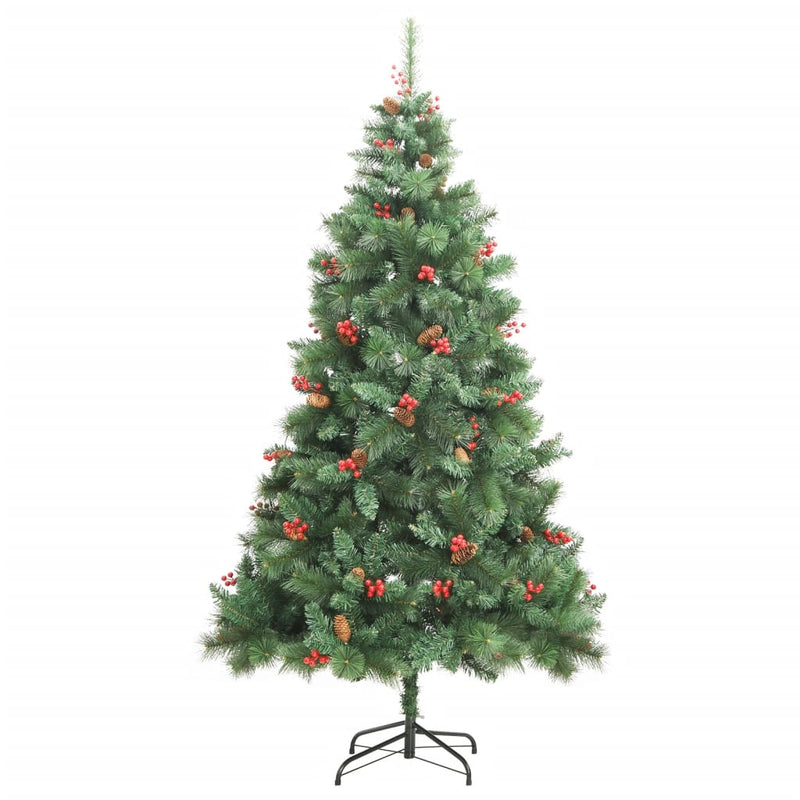 Pom Crăciun artificial cu balamale, conuri, fructe roșii 210 cm