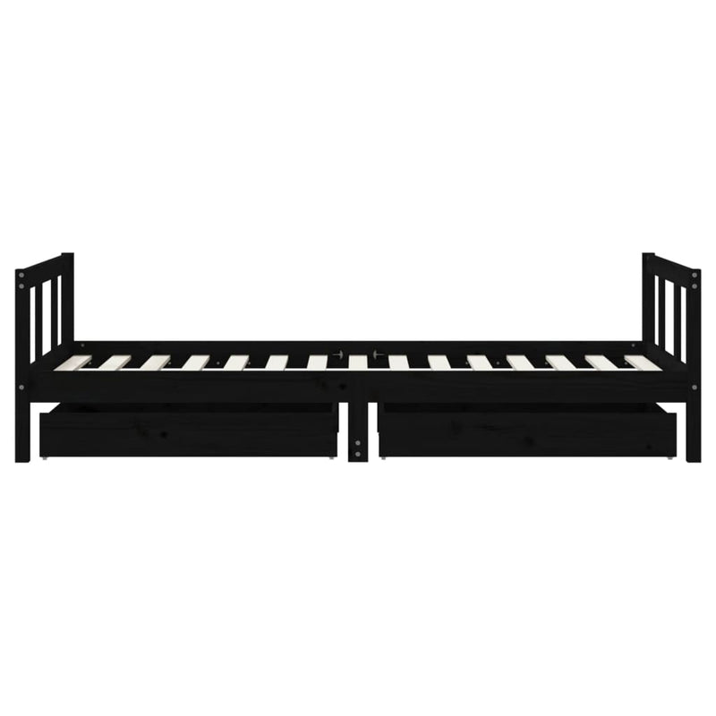 Cadru de pat copii cu sertare, negru, 90x190 cm, lemn masiv pin