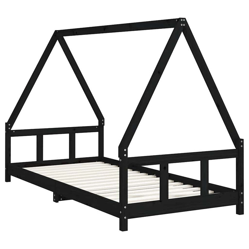 Cadru pat pentru copii, negru, 90x200 cm, lemn masiv de pin